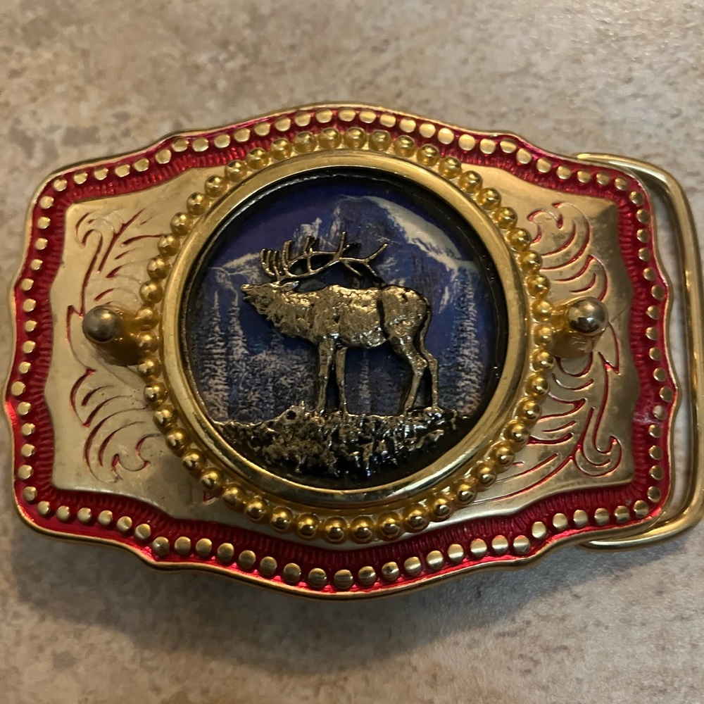 Vintage Gold Tone Moose Belt Buckle